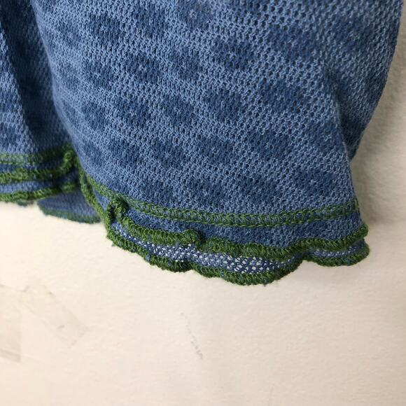 Free People Top Cotton Mesh Floral Tee Lettuce Trim Blue Short Sleeve Sheer xs - Picture 7 of 8